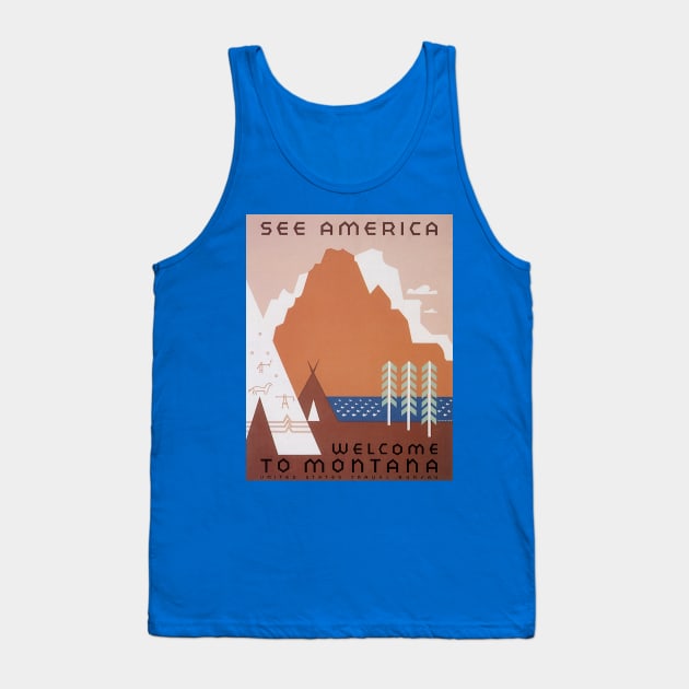 Vintage Travel Poster, Welcome to Montana Tank Top by MasterpieceCafe